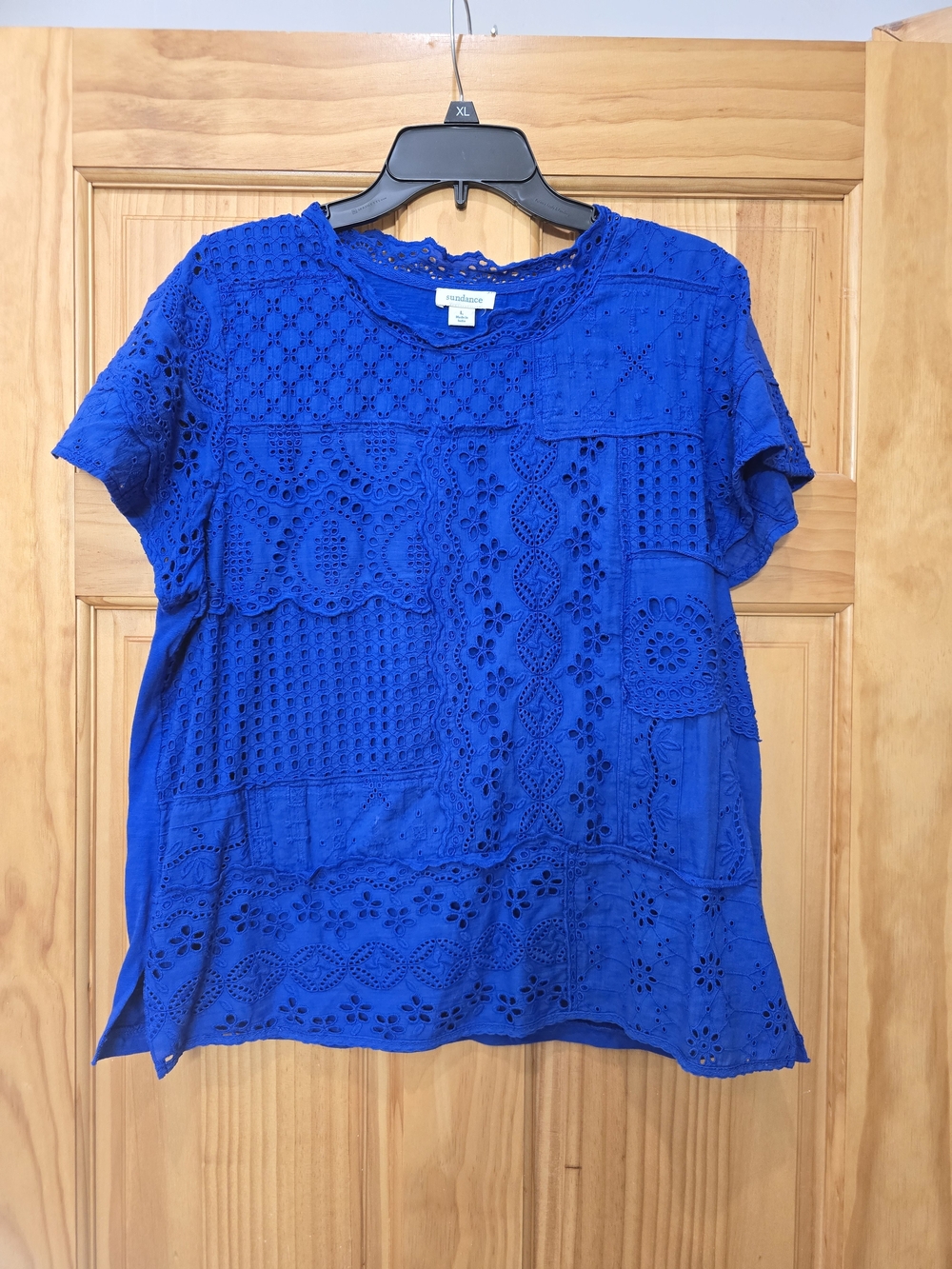 Sundance Royal Blue Crochet & Eyelet Patchwork Short-Sleeve Top